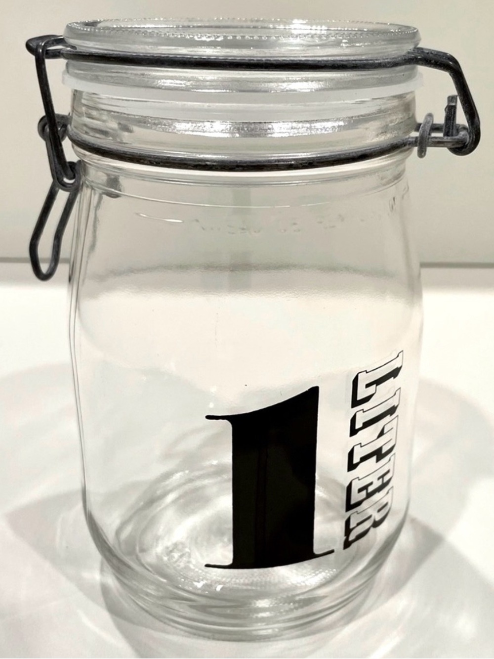 Triomphe Glass Storage Canister 1L w Metal Clamp Lid and new Gasket | Like New